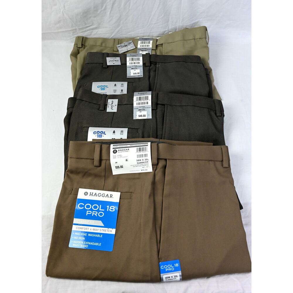 Lot of 4 Haggar Performance Cool 18 Pants Men's 38x31 NWT